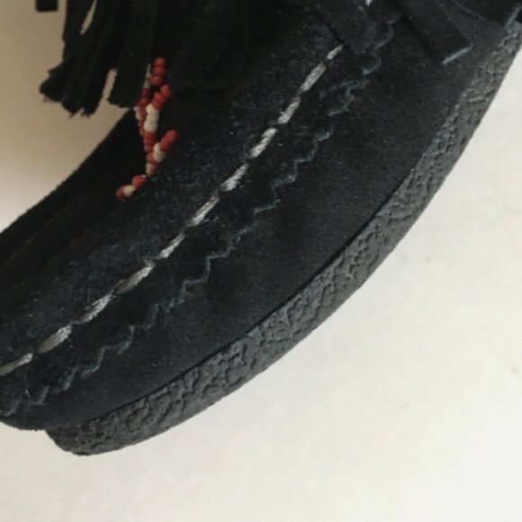 Grizzleez Ziginy Beaded Moccasins Women's 3 Layer Fringe Boots Black Size 6.5 - Picture 5 of 6